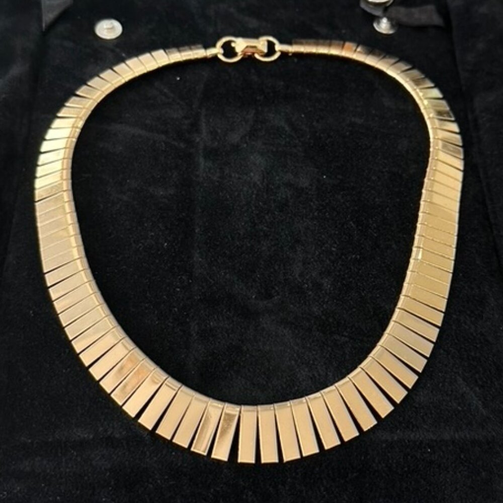 Vintage 80s 90s Egyptian Revival Collar Choker Gold Tone Necklace